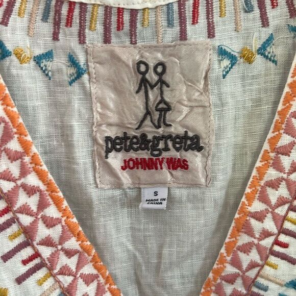 NWOT Johnny Was Pete & Greta linen cream embroidered long sleeve tunic blouse si - Picture 2 of 5